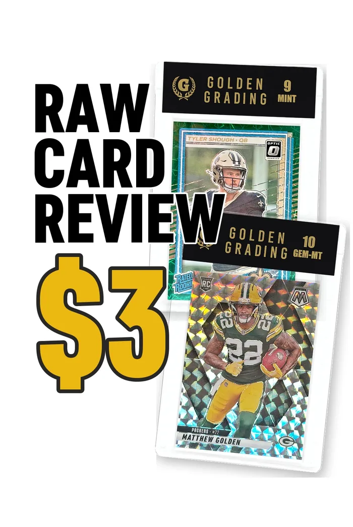 Golden Grading raw card review for 3 dollars: Tyler Shough 9 MINT and Matthew Golden 10 GEM-MT examples