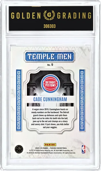 Back of the Cade Cunningham slab: the card's back and the Golden Grading label, serial 306303