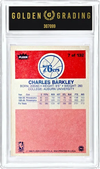 Back of the Charles Barkley slab: the card's back and the Golden Grading label, serial 307099
