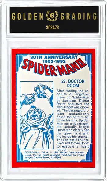 Back of the Doctor Doom slab: the card's back and the Golden Grading label, serial 302473