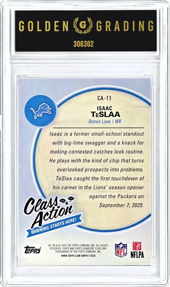 Back of the Isaac Teslaa slab: the card's back and the Golden Grading label, serial 306302