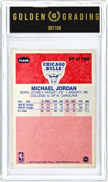 Back of the Michael Jordan slab: the card's back and the Golden Grading label, serial 307109